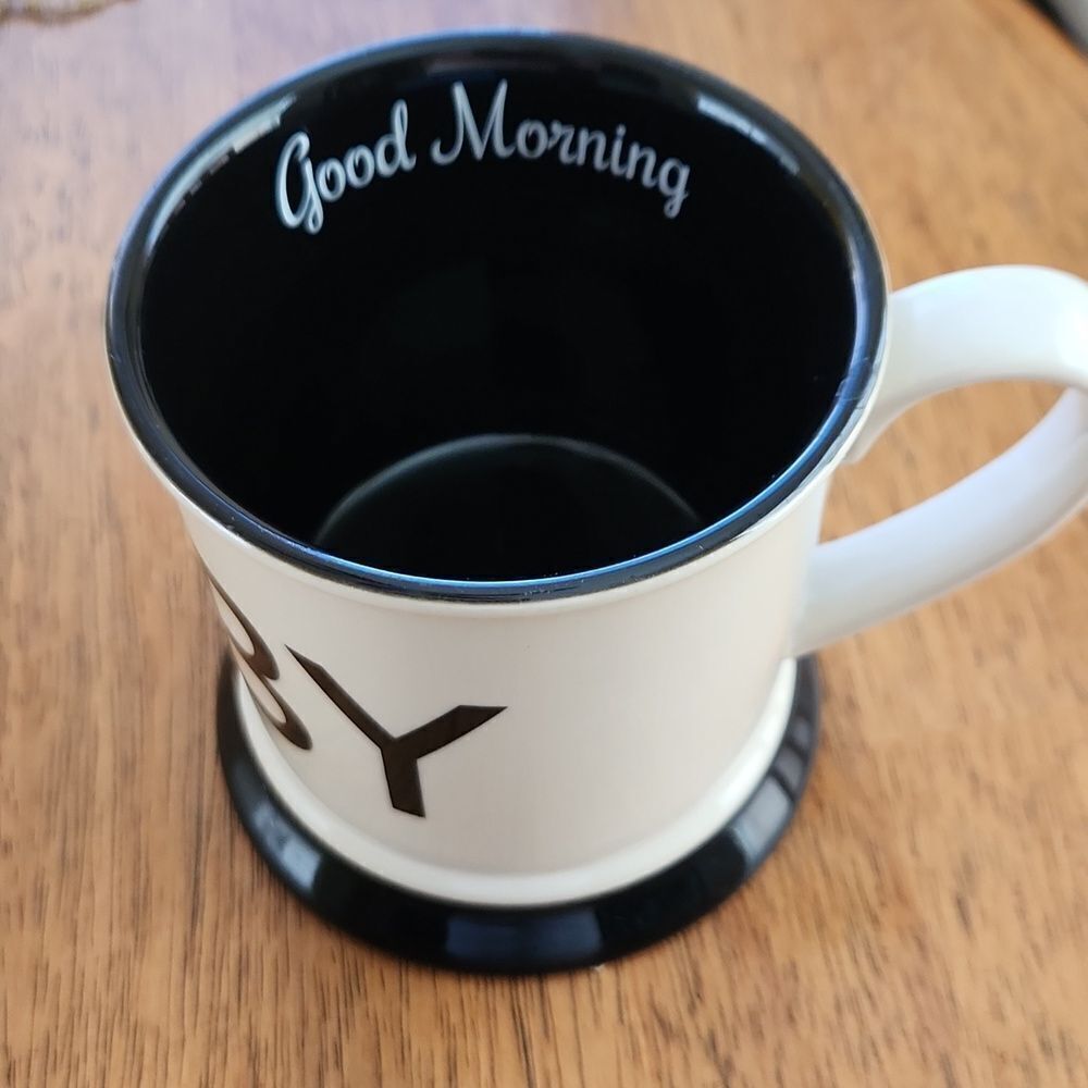 Good Morning HUBBY tan and black coffee cup mug by Creative Co-op